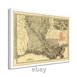 1896 Louisiana State Map Framed Vintage Louisiana Map Wall Art Poster