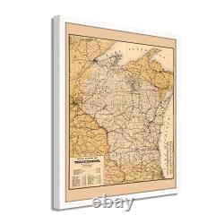 1900 Wisconsin Map Framed Vintage Railroad Map of Wisconsin Wall Art Poster