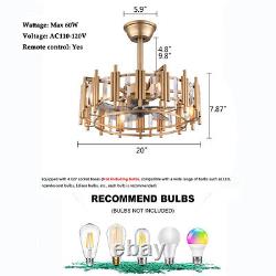 20 in. Enclosed Elegant Chandelier Gold Ceiling Fan with Light & Remote Control