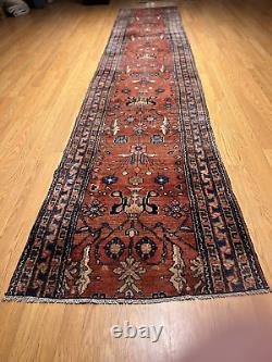 2.9 x 14 HANDMADE FINE QUALITY ANTIQUE 1920s WOOL RUNNER (RESIZED FROM BOTH END)