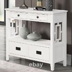 36'' Farmhouse Pine Wood Console Table with 4 Drawers & Storage Shelf