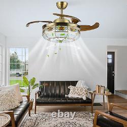 36 Retro LED Ceiling Fan Light Retractable Crystal Chandelier Lamp with Remote