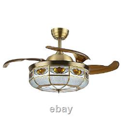 36inch Chandelier Tiffany Retractable Ceiling Fan Lamp with Light Remote Control