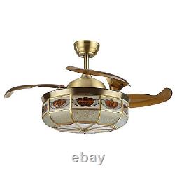 36inch Chandelier Tiffany Retractable Ceiling Fan Lamp with Light Remote Control