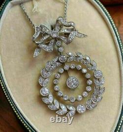 3Ct Round Simulated Diamond Antique Pendant Necklace 14k White Gold Plated