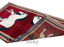 3.5 X 6 Handmade Hand-Knotted New Vintage Rug Quality Wool White Horses Red