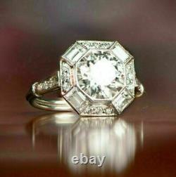 3.85Ct Round Cut Art Deco Vintage Antique Wedding Engagement Ring 14K White Gold