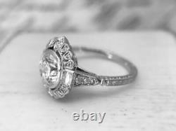 3.90ct Round Diamond Antique ArtDeco style Engagement Wedding Ring 14K WhiteGold