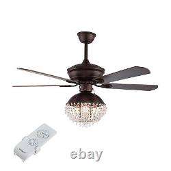 52'' Rustic Crystal Ceiling Fan Light 3-light Reversible Blade Chandelier Lamp