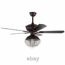 52'' Rustic Crystal Ceiling Fan Light 3-light Reversible Blade Chandelier Lamp