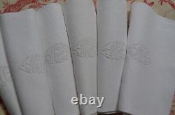 6 quality antique linen hand embroidered MH monogrammed dinner napkins
