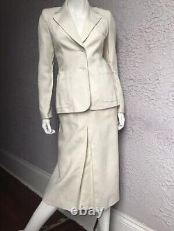 70's Vintage White Linen Skirt Suit Blazer Classic High Quality sm XS