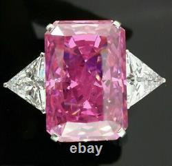 95ct Large Pink Lab Created Emerald Cut Diamond 14K Gold Cocktail Party Ring