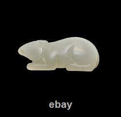 A top quality CHINESE CARVED white jade rat, 4.2 cm long weighs 17 gram
