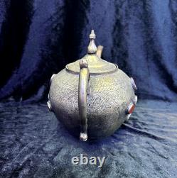 Ancient White Metal Museum Quality Unique Khurasan Tea Pot With Carnelian Stone
