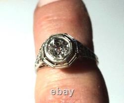 Antique 1905 QUALITY 5/8 Carat Diamond Ring Fancy 14Kt WG Filigree Setting Sz. 6