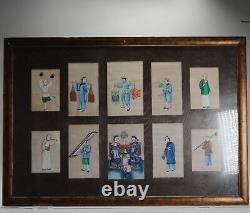 Antique 19th c Chinese Rice Pit paintings of Figures. Absolute top quality. C