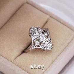 Antique 2CT Round Cut Moissanite Art Deco Vintage Engagement Ring 14K White Gold