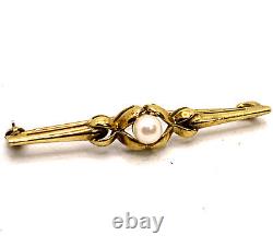 Antique Art Nouveau Quality Rolled Gold Pearl Signed AJH Bar Brooch ca. 1910