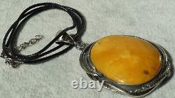 Antique Baltic Natural Amber Pendant With Silver 30 G Collectible High Quality