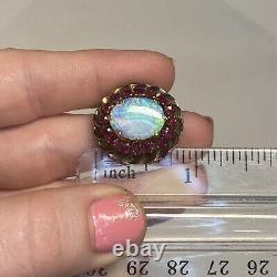 Antique Garnet & Opal Ring 10K Yellow Gold Cocktail Ring Size 6.5, 6.3 G 050121