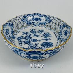 Antique c1888+ Oval Pierced Dish Meissen Gilt Blue Onion 1st Quality Porcelain