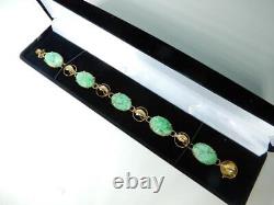 Antique carved jade & 14K gold bracelet made by HK 7.25 inches High quality