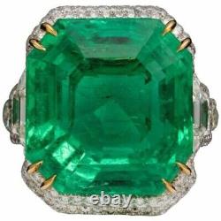 Art Deco Fine Design With 11.50CT Colombian Emerald & Fancy Cut CZ Vintage Ring