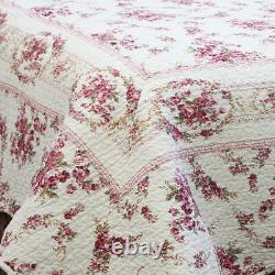 Beautiful Antique Vintage Green Pink Soft Red Rose Cotton White Floral Quilt Set