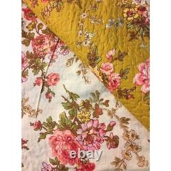Beautiful Chic French Country Pink Red Green Leaf Brown Yellow Rose Quilt Set