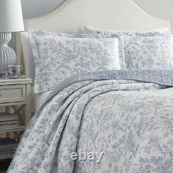 Beautiful Cottage Chic Shabby Country Blue White Leaf Vintage Antique Quilt Set