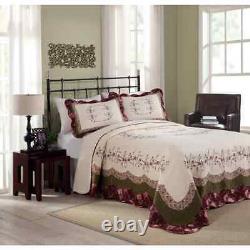 Beautiful Extra Large Xxxx-l Cottage Green Red Pink Rose Purple Chic Bedspread