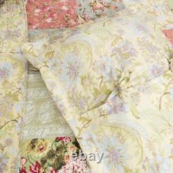 Beautiful Patchwork Country Pink Rose Red Yellow Green Blue Shabby Quilt Set