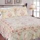 Beautiful Romantic Antique Pink Rose Red Green Blue Ivory White Floral Quilt Set
