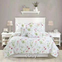 Beautiful Shabby Chic Soft Pink Green Leaf Purple Yellow Lavender Rose Quilt Set