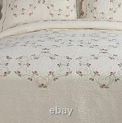 Beautiful Xxx-l Ivory White Green Pink Flower Chic Shabby Soft Bedspread Quilt