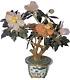 Chinese Cloisonné High Quality Vase With Flowers Bushes Agate, Jade & Quartz