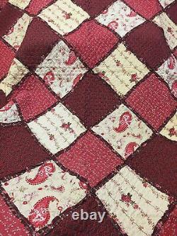 Cozy Chic Cottage Shabby Pink Red Burgundy Ruffle Patchwork Rose Soft Quilt Set