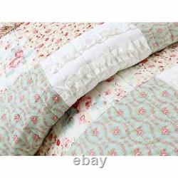 Cozy Chic Country Shabby Cottage Pink Red Green Lace Lilac Rose Ruffle Quilt Set