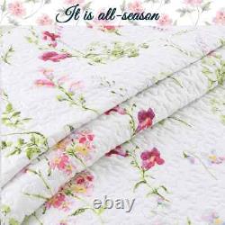 Cozy Shabby Watercolor Soft Pink Green Leaf Purple Lilac Lavender Rose Quilt Set
