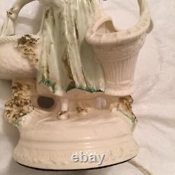 EXCEPTIONAL QUALITY Antique German Fine Porcelain Girl with Baskets Figural Lamp