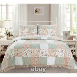 English Country Cottage Pink Red Sage Green Lace Lilac Rose Ruffle Quilt Set