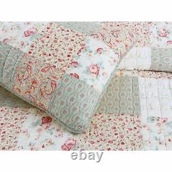 English Country Cottage Pink Red Sage Green Lace Lilac Rose Ruffle Quilt Set