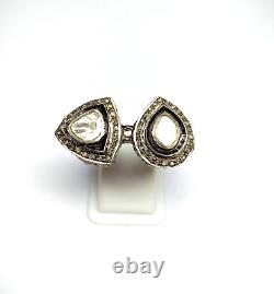 Fine Quality Victorian Ring, Antique Natural Rose Cut, Polki Diamond Silver Ring