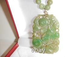 Gia Cert. Jadeite Jade Antique Pendant, Jadeite Bead Necklace,'a' Quality