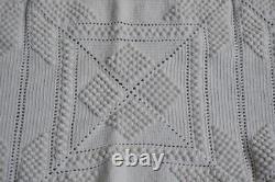 Heavy Quality C1920 Hand Crochet Popcorn Star Bedspread Fringe 90 x 80 Excelnt