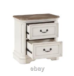 High Quality Florian Nightstand in Gray Fabric & Antique White Finish
