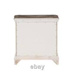 High Quality Florian Nightstand in Gray Fabric & Antique White Finish