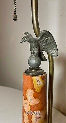 High quality antique marble stone bronze eagle patriotic electric table lamp