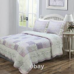New! Cottage Chic Lilac Lavender Purple Green Shabby Lace Ruffle Quilt Set